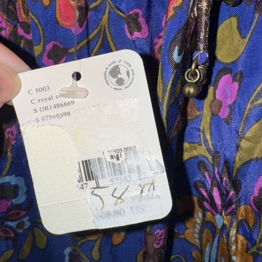 NWT free people pixie printed purple/bue floral tie back tunic/dress - Picture 5 of 6